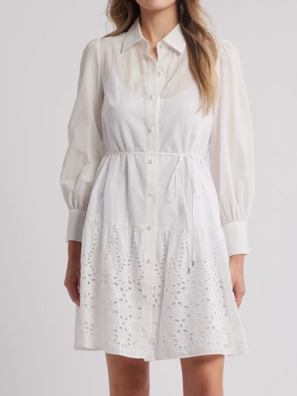 julia jordan White Eyelet Button-Front Midi Dress